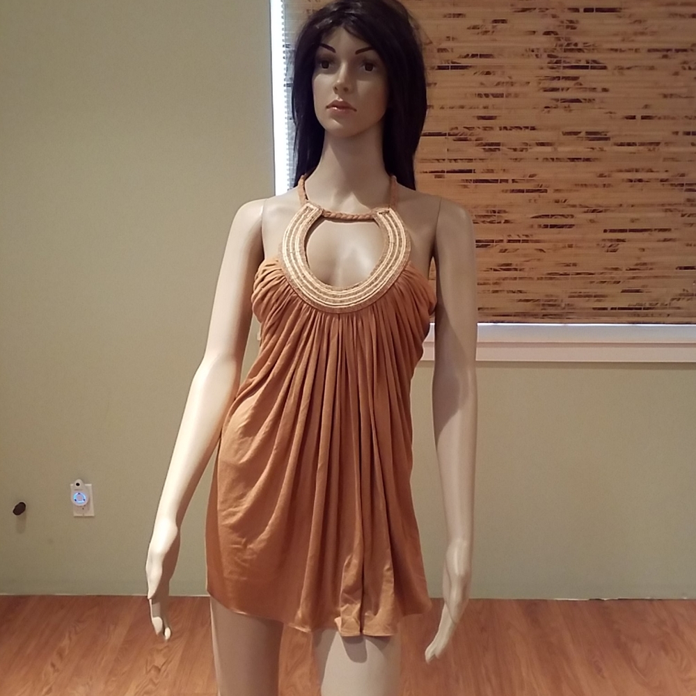 Sky Beaded Collar Halter Top L